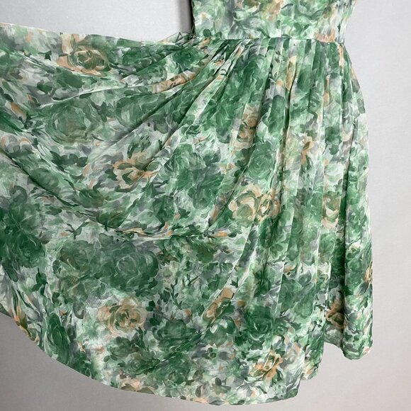Vintage 1950s Dress Party Chiffon Short Sleeves Floral A-Line Women Union Label - Picture 9 of 16